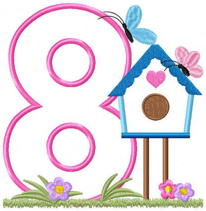 Bird House Number 8 Eight 8th Birthday - Applique