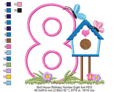 Bird House Number 8 Eight 8th Birthday - Applique