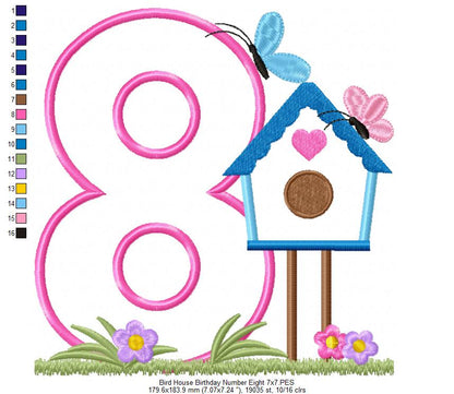 Bird House Number 8 Eight 8th Birthday - Applique