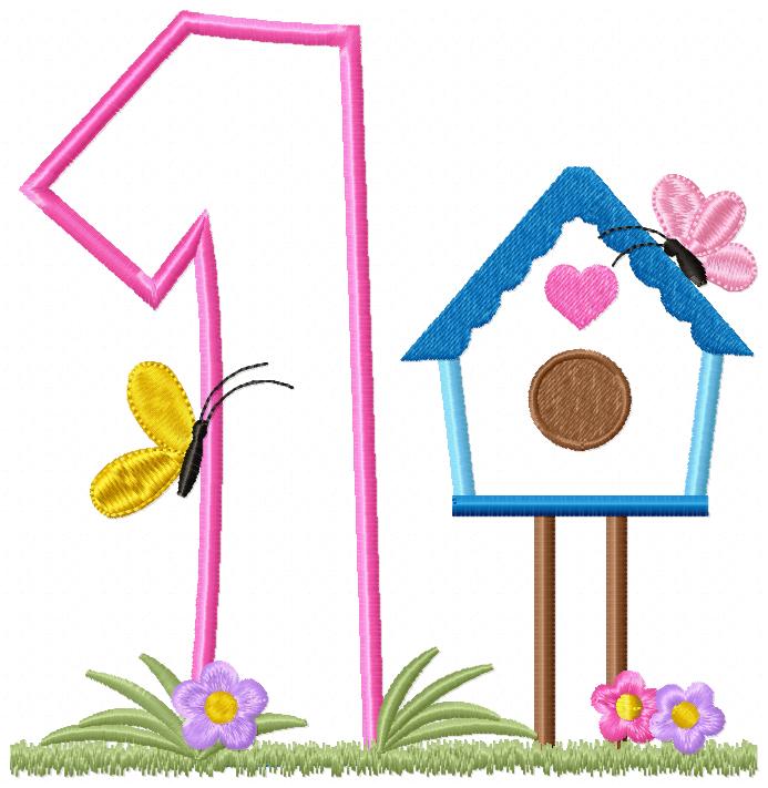 Bird House Number 1 One 1st Birthday - Applique