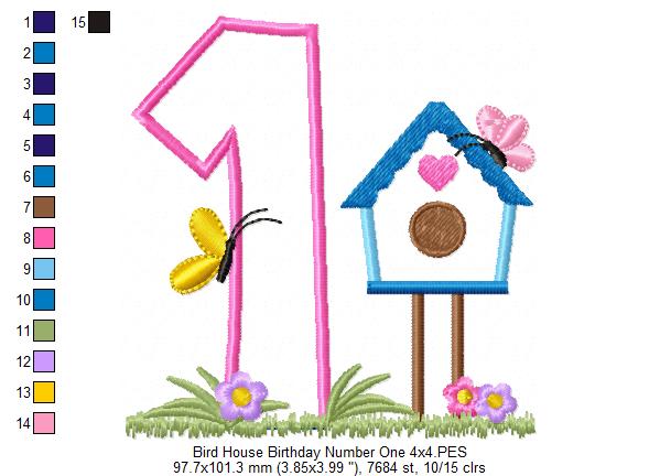 Bird House Number 1 One 1st Birthday - Applique