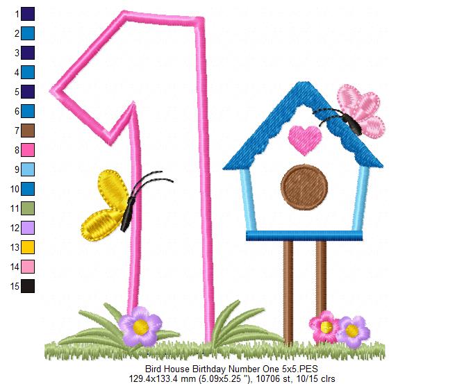Bird House Number 1 One 1st Birthday - Applique