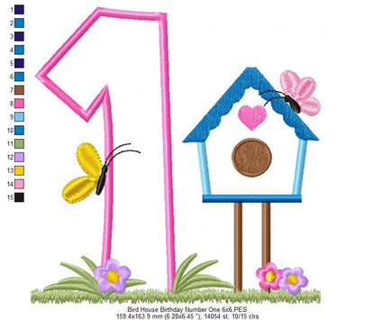 Bird House Number 1 One 1st Birthday - Applique
