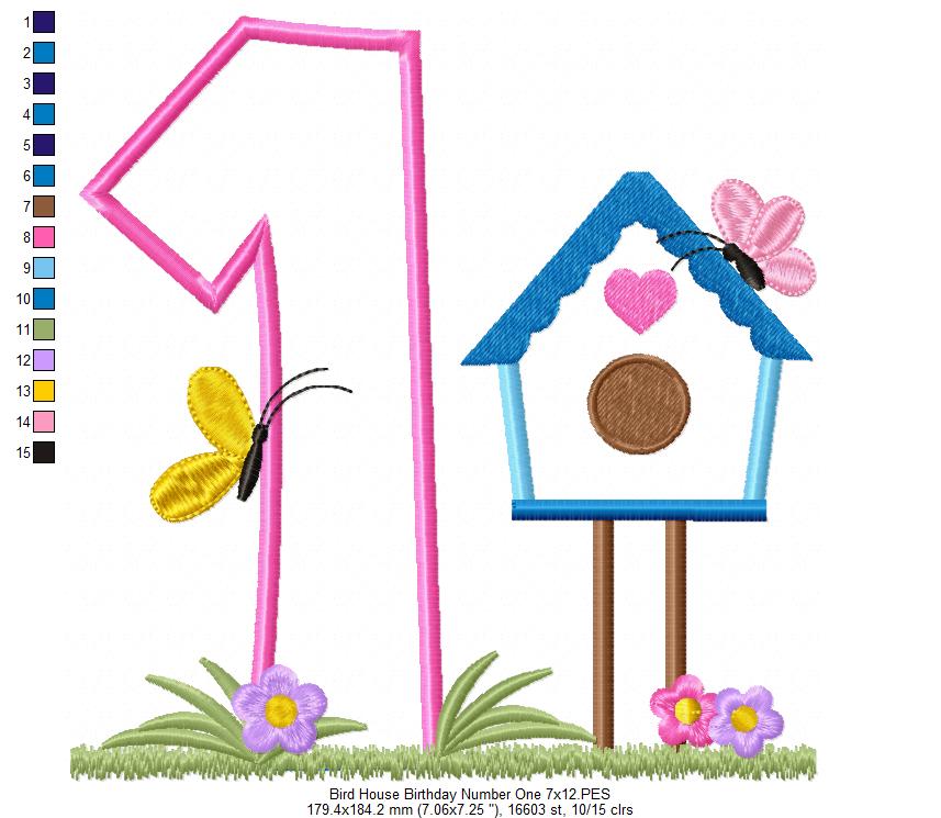 Bird House Number 1 One 1st Birthday - Applique