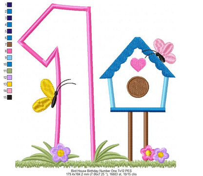 Bird House Number 1 One 1st Birthday - Applique