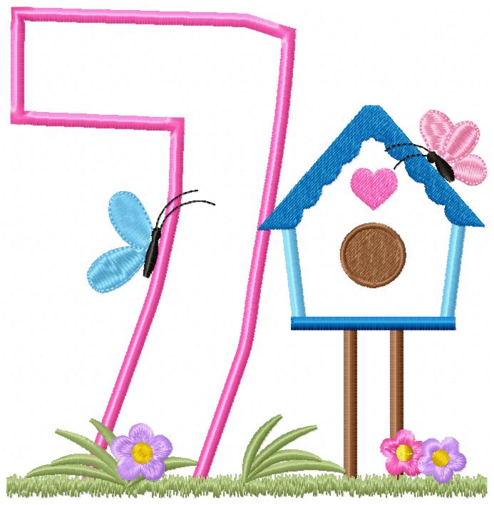 Bird House Number 7 Seven 7th Birthday - Applique