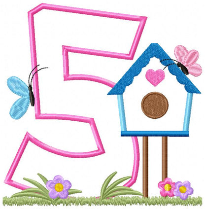 Bird House Number 5 Five 5th Birthday - Applique