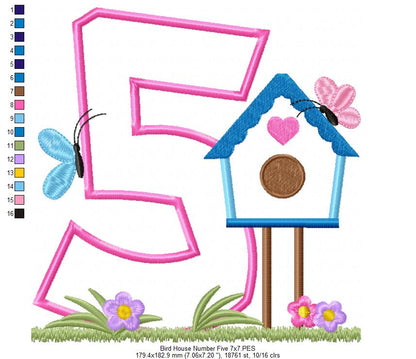 Bird House Number 5 Five 5th Birthday - Applique