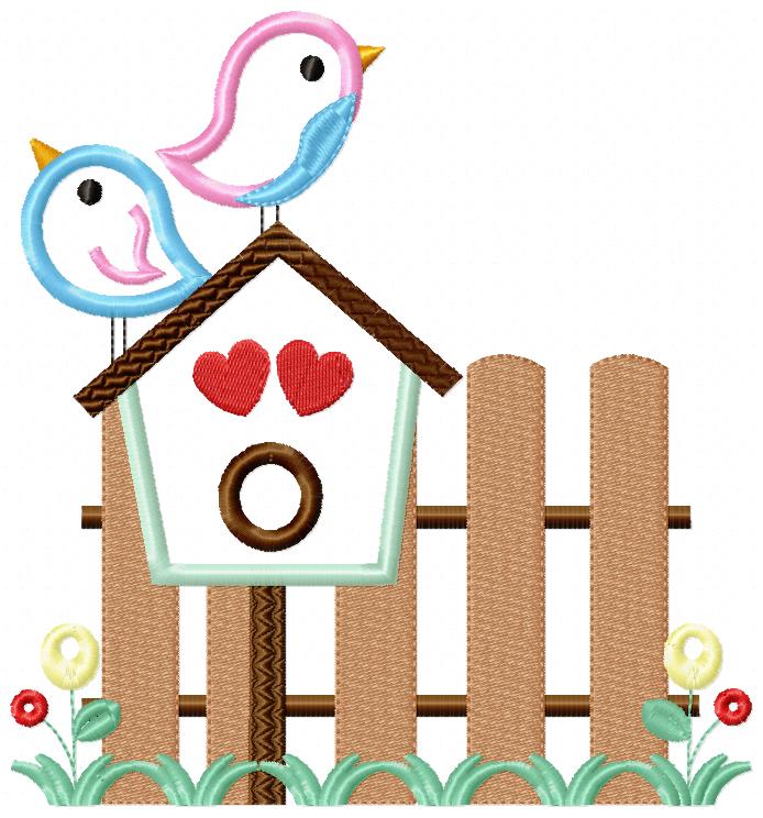 Birds, Bird House and Fence - Applique