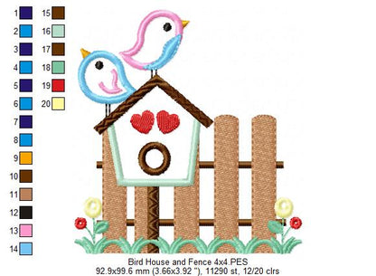 Birds, Bird House and Fence - Applique
