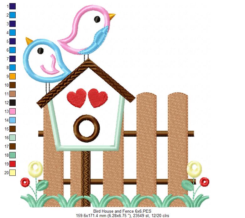 Birds, Bird House and Fence - Applique