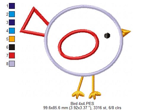 Cute Little Bird - Appliqué – Machine Embroidery Design