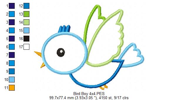 Cute Flying Bird - Appliqué - Machine Embroidery Design