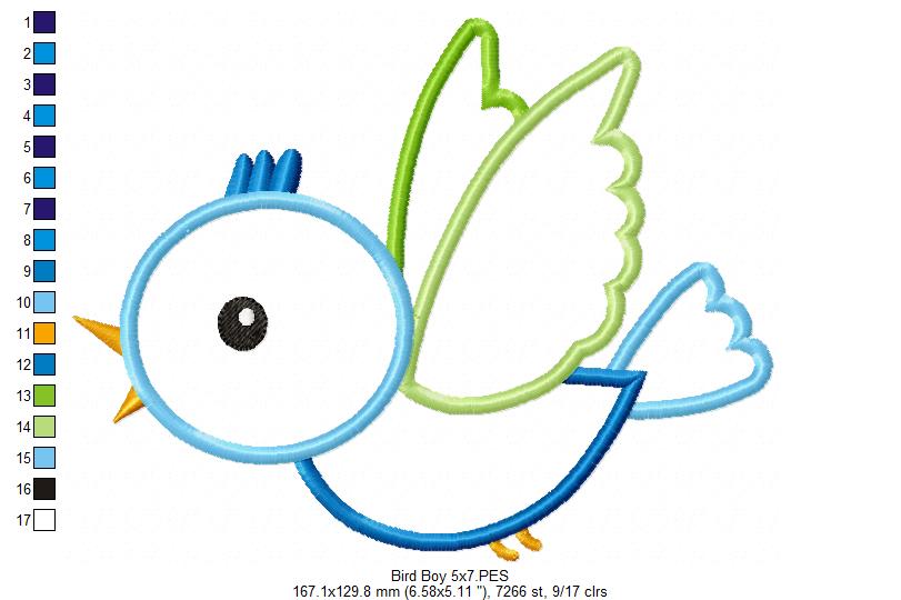 Cute Flying Bird - Appliqué - Machine Embroidery Design