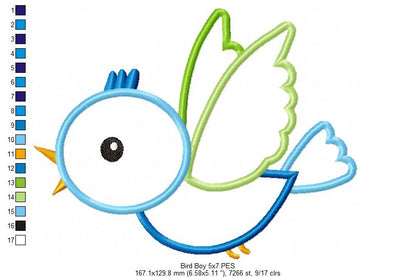 Cute Flying Bird - Appliqué - Machine Embroidery Design