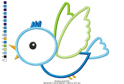 Cute Flying Bird - Appliqué - Machine Embroidery Design