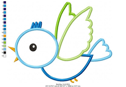 Cute Flying Bird - Appliqué - Machine Embroidery Design