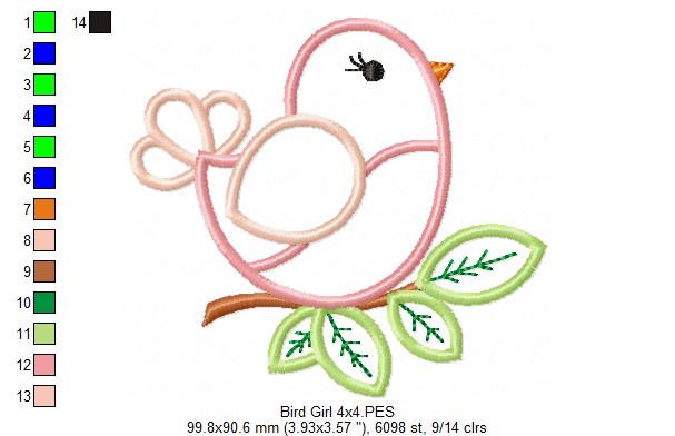 Bird Girl - Applique - Machine Embroidery Design