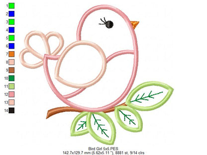 Bird Girl - Applique - Machine Embroidery Design