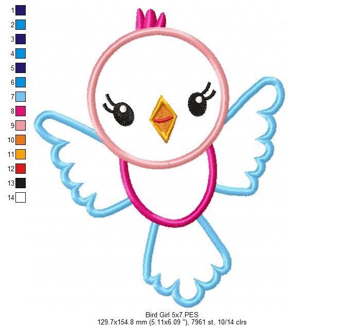 Bird Girl Smiling - Applique