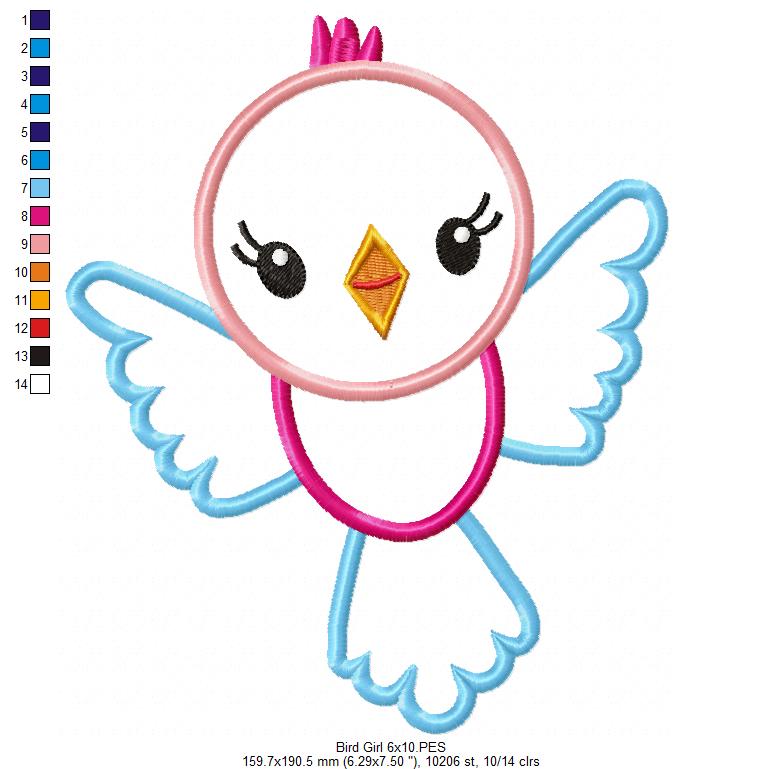 Bird Girl Smiling - Applique