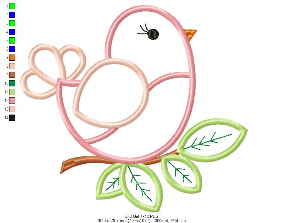 Bird Girl - Applique - Machine Embroidery Design