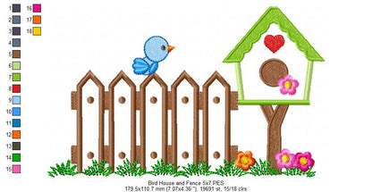 Sweet Birdhouse Garden Scene - Applique – Machine Embroidery Design