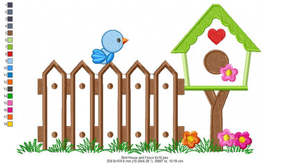 Sweet Birdhouse Garden Scene - Applique – Machine Embroidery Design