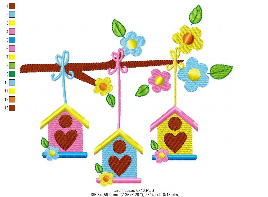 Bird Houses - Fill Stitch