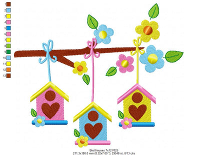 Bird Houses - Fill Stitch