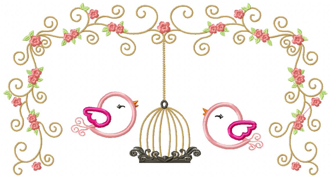 Birds, Bird Cage and Flowers - Applique