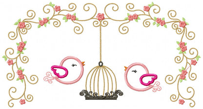 Birds, Bird Cage and Flowers - Applique