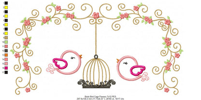Birds, Bird Cage and Flowers - Applique