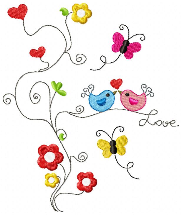 Birds, Butterfly Love - Fill Stitch - Machine Embroidery Design