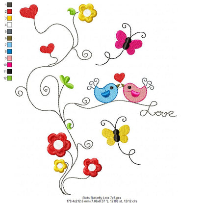 Birds, Butterfly Love - Fill Stitch - Machine Embroidery Design