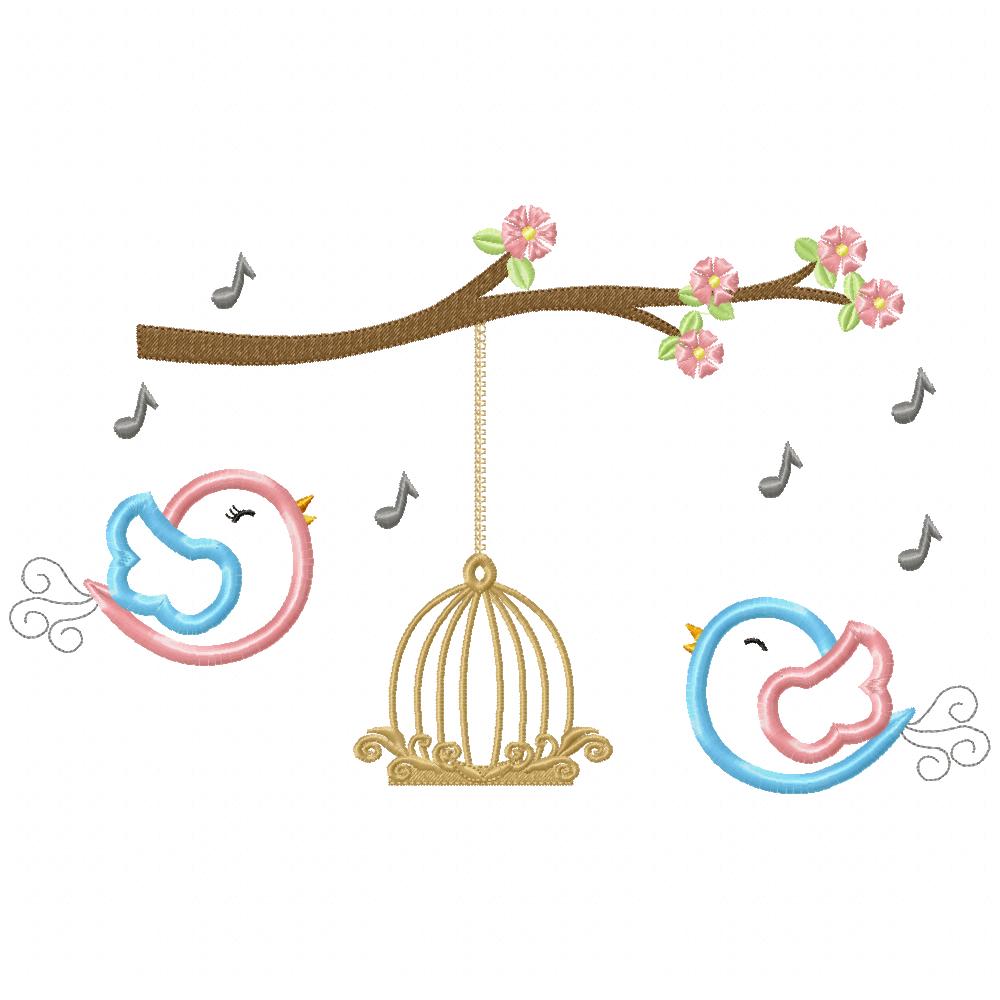 Birds and Bird Cage – Appliqué – Machine Embroidery Design