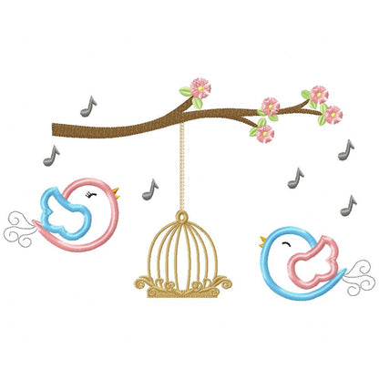 Birds and Bird Cage – Appliqué – Machine Embroidery Design