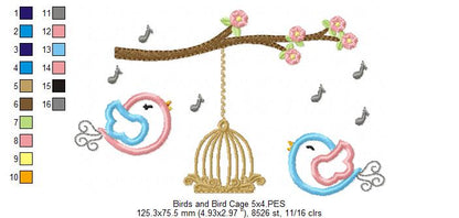Birds and Bird Cage – Appliqué – Machine Embroidery Design