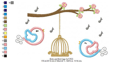 Birds and Bird Cage – Appliqué – Machine Embroidery Design