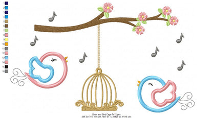 Birds and Bird Cage – Appliqué – Machine Embroidery Design