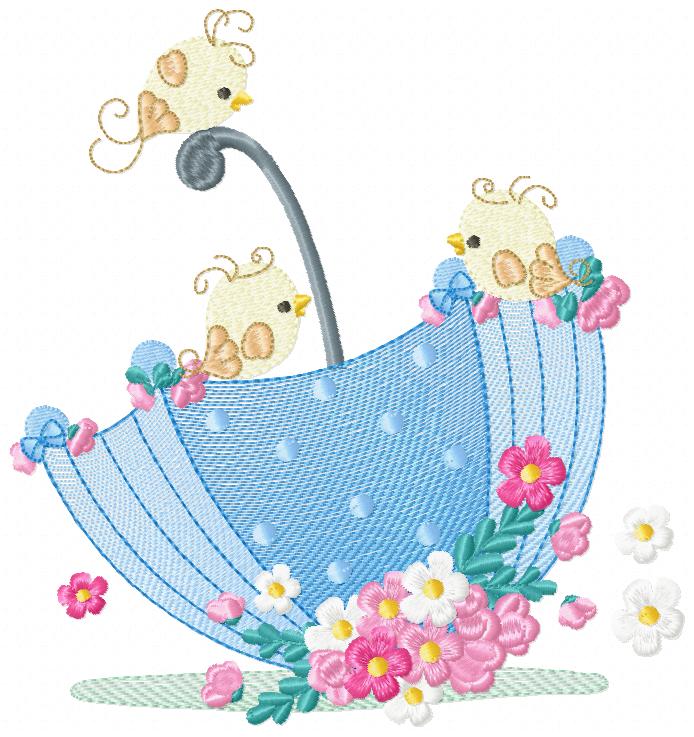 Birds and Flower Umbrella - Fill Stitch - Machine Embroidery Design
