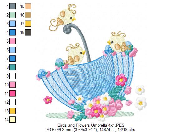 Birds and Flower Umbrella - Fill Stitch - Machine Embroidery Design