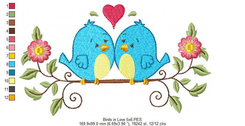 Two Little Birds in Love - Fill Stitch