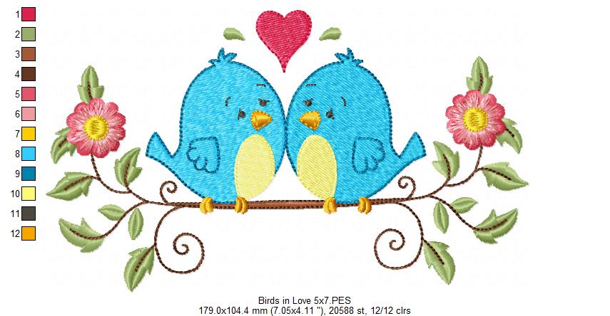 Two Little Birds in Love - Fill Stitch