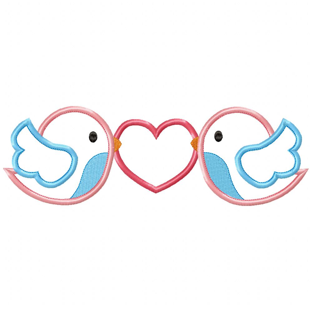 Birds in Love with Heart – Appliqué – Machine Embroidery Design