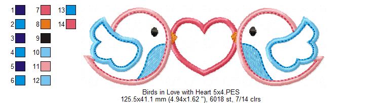 Birds in Love with Heart – Appliqué – Machine Embroidery Design