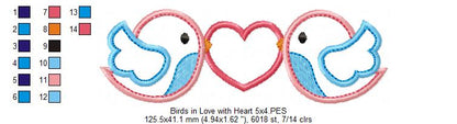 Birds in Love with Heart – Appliqué – Machine Embroidery Design