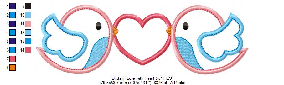 Birds in Love with Heart – Appliqué – Machine Embroidery Design