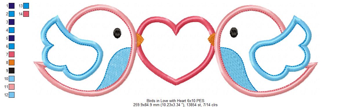 Birds in Love with Heart – Appliqué – Machine Embroidery Design
