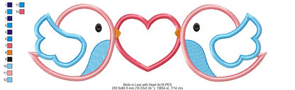 Birds in Love with Heart – Appliqué – Machine Embroidery Design
